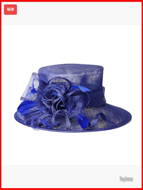 Adjustable Sinamay Derby Hat with Feather and Floral Accents for Weddings